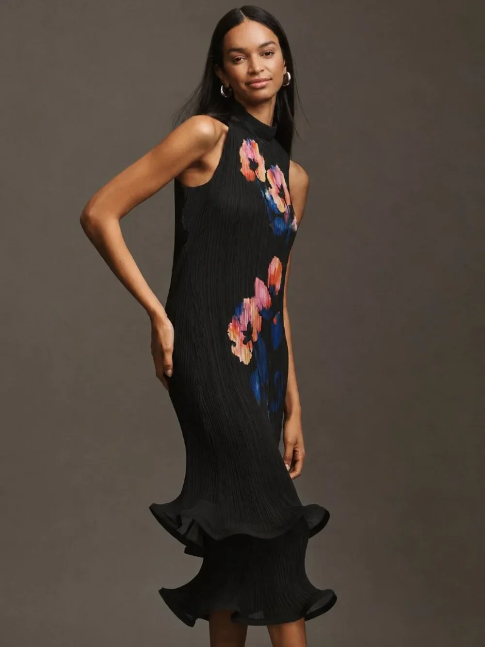 NWT By Anthropologie Occasion Plissé Midi Dress XS Sleeveless Mock-Neck - Picture 1 of 11